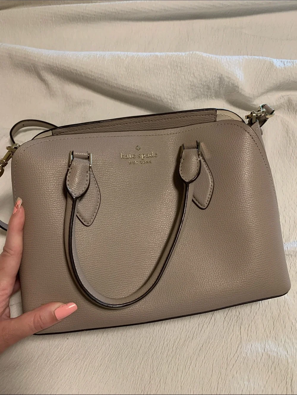 kate spade taupe pebbled leather crossbody satchel - Picture 3 of 4